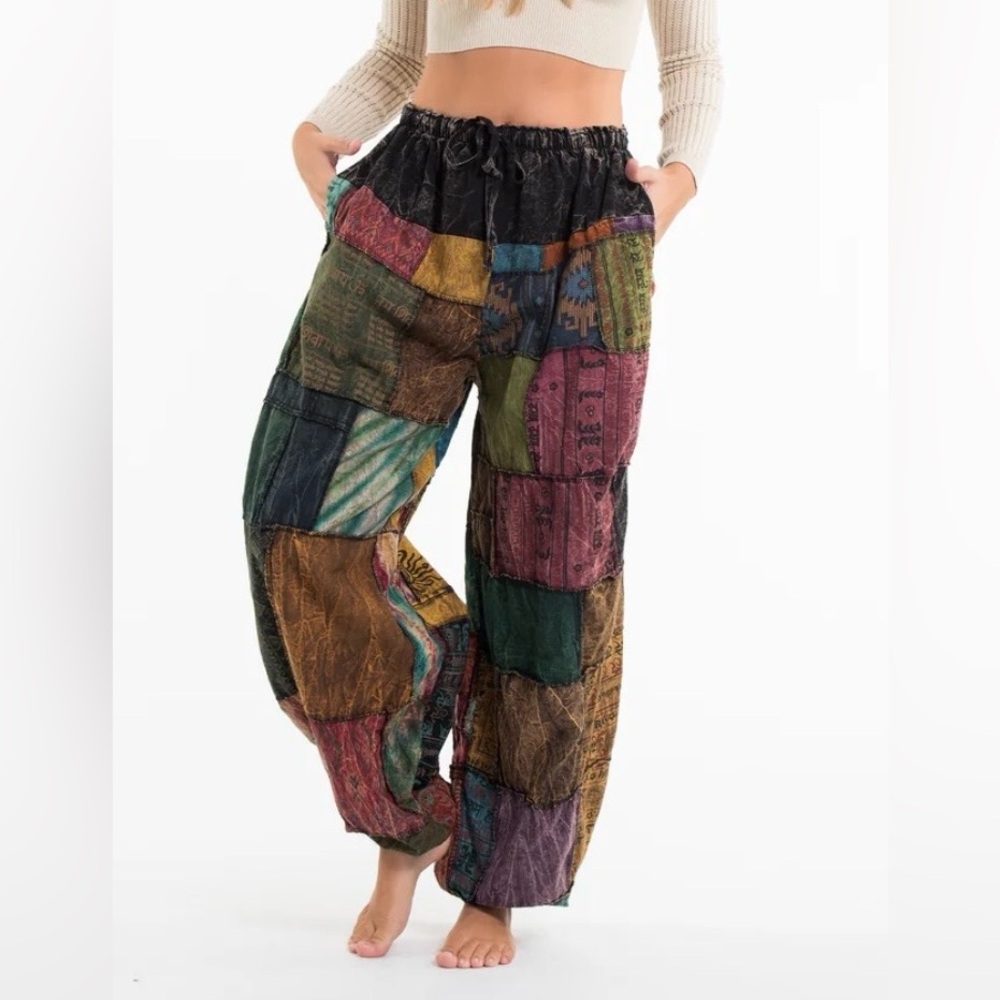 Women's Patchwork Stone Washed Balloon Cotton Pan… - image 1